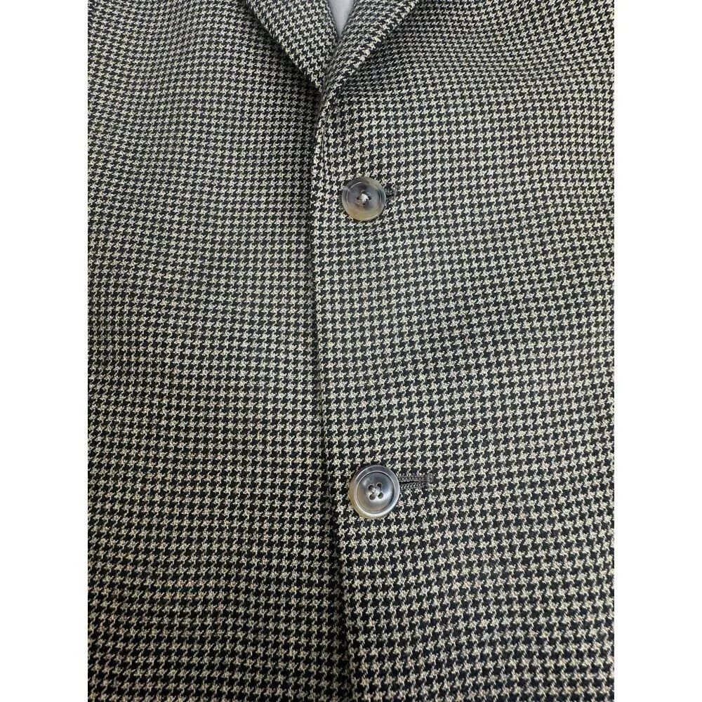 Vintage Hart Schaffner Marx Houndstooth Wool Blend Sport Coat 44R Tan Blazer USA